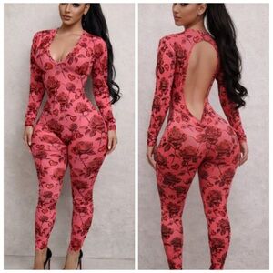 Elegant Floral Red Jumpsuit